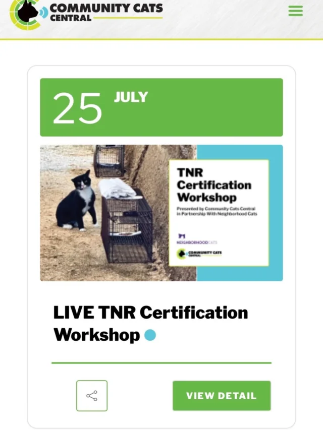 Sharing the Neighborhood Cats TNR course happening again tomorrow Saturday July 25th. Registration is through Community Cats Central (communitycatscentral.com) Lots of helpful information if you are just getting started with TNR or have done some but found it intimidating and not as easy as you expected. With long wait times for our volunteers & our spay/neuter appointments you may want to get started on your own. We are happy to loan you traps as long as you have appointments scheduled. We realize you probably don’t want to spend a nice Saturday indoors but if you register, you can watch the recorded version at a later date. Most of our RocKats volunteers are required to take this course even if they don’t trap. It’s helpful to know how our adoptable cats started their journey with us 🐈‍⬛